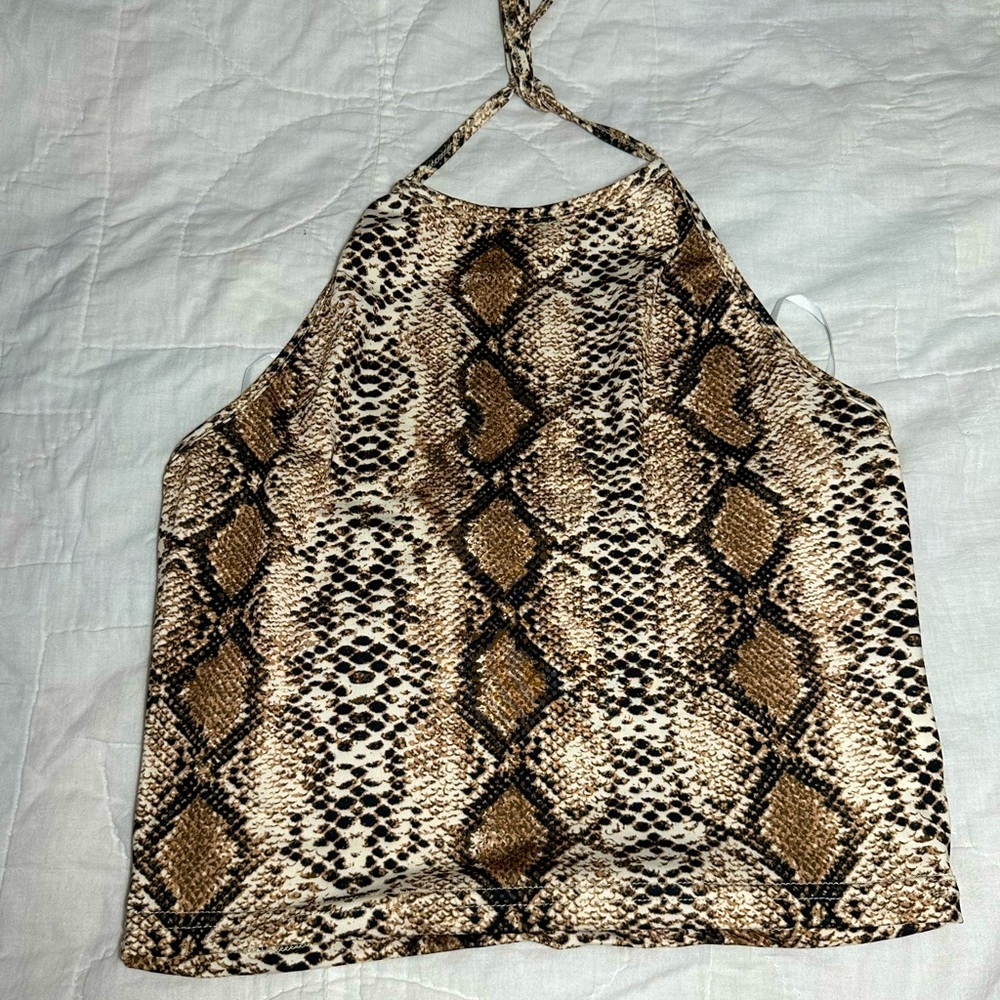 Snake print backless crop